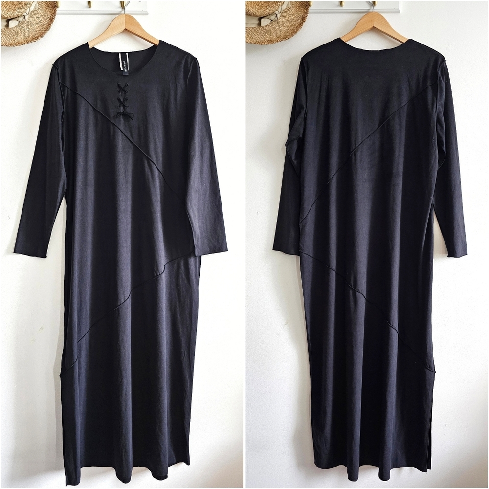 🖤 Vintage Coco + Juan USA Black Maxi Dress Gothic Lace-Up Dark Academia